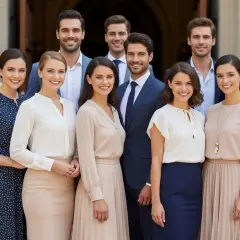 Eleganckie stroje dla kobiet i mężczyzn, idealne na niedzielne wyjście do kościoła.
