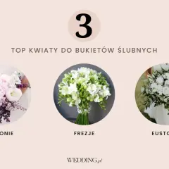 Trzy bukiety ślubne: piwonie, frezje i eustomy. Idealne na czerwiec, by stworzyć wymarzony bukiet ślubny.