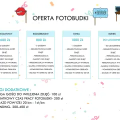 Oferta fotobudki: pakiet podstawowy 600 zł, rozszerzony 800 zł, extra 1000 zł. Sprawdź, ile kosztuje fotobudka na Twoje wydarzenie!