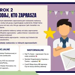 Jak powinno wyglądać zaproszenie? Krok 2: Podaj, kto zaprasza. Ilustracja pokazuje oficjalne i nieformalne przykłady nadawców zaproszeń.