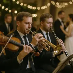 Orkiestra weselna grająca na żywo. Zastanawiasz się, ile kosztuje orkiestra na wesele? Muzycy tworzą wyjątkową atmosferę.