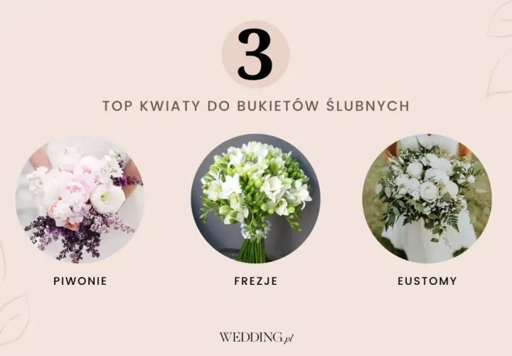 Trzy bukiety ślubne: piwonie, frezje i eustomy. Idealne na czerwiec, by stworzyć wymarzony bukiet ślubny.