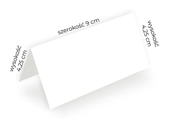 Biała, złożona kartka z informacją o wymiarach winietek: szerokość 9 cm, wysokość 4,25 cm.