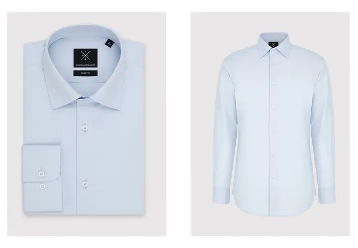 Jasnoniebieska koszula slim fit, idealna jako jaka koszula do granatowego garnituru na wesele.