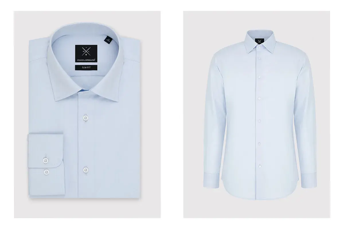 Jasnoniebieska koszula slim fit, idealna jako jaka koszula do granatowego garnituru na wesele.