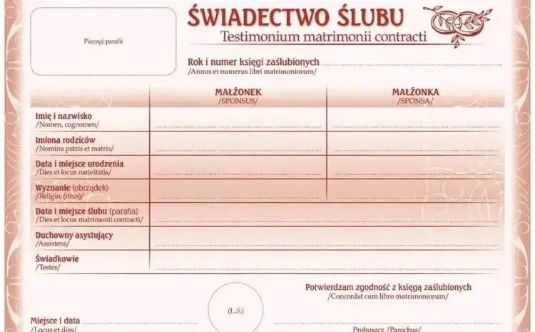 dokumenty kościelne ślubne na stole