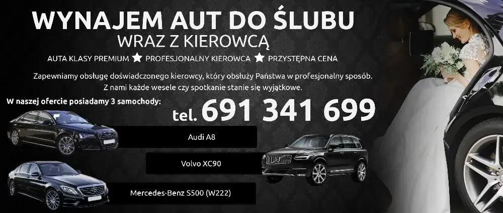 cennik wynajmu aut do ślubu infografika